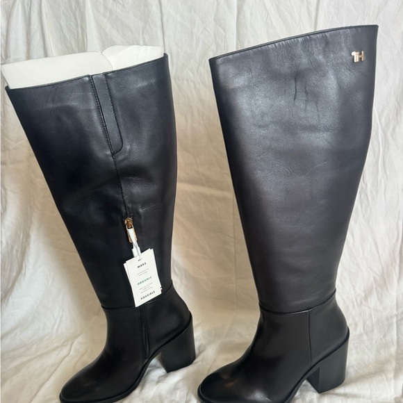 Tommy Hilfiger Black Heeled Knee High Boots Sleek Design, sz 7.5 Organic, rare - Picture 8 of 9